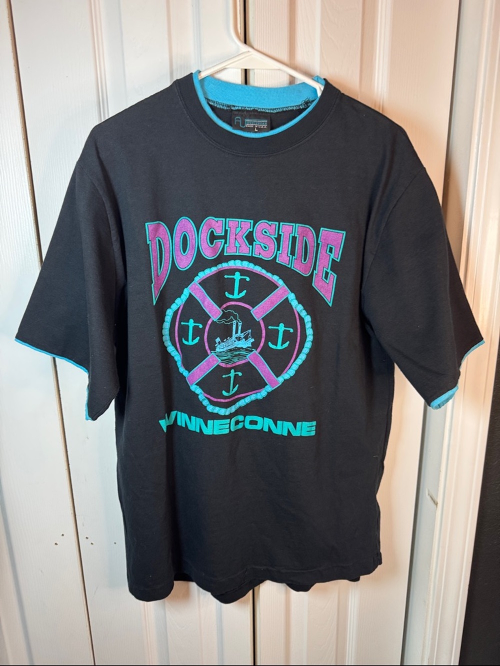 Dockside Winneconne Graphic Short Sleeve Tee - Black with Teal & Pink